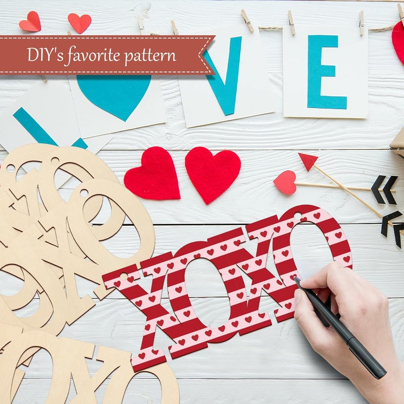 Sophena Wooden XOXO Letter Ornaments to Paint 7 inch, Valentine's Day Wooden DIY Blank Unfinished Round Wood Discs Ornament for Crafts Hanging Decorations(10PCS) - Image 5